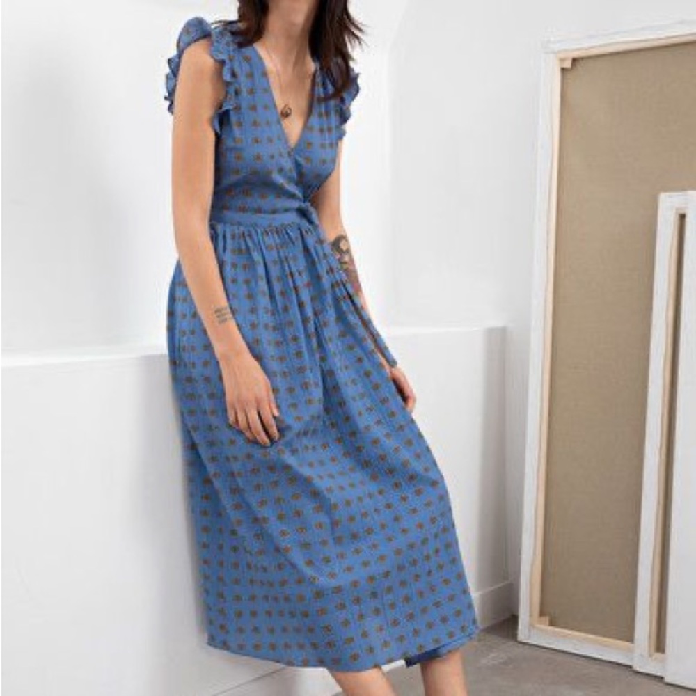& other stories cornflower blue wrap midi dress